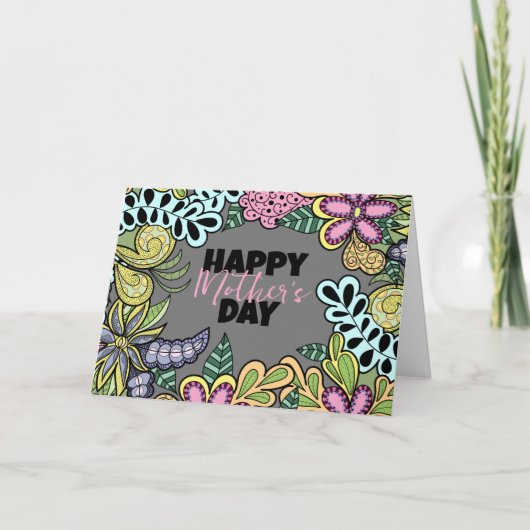 Whimsical Flowers Blijft Botanische Moederdag Kaart (Voorkant)