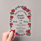 Whimsical Flowers Border 35e verjaardagsfeestje Acryl Uitnodigingen (Insitu (Draagbaar))