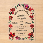 Whimsical Flowers Border 35e verjaardagsfeestje Acryl Uitnodigingen (Voorkant)