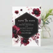 Whimsical Flowers Bourgogne bruiloft Save The Date (Staand voorkant)