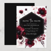 Whimsical Flowers Bourgogne bruiloft Save The Date (Voorkant / Achterkant)