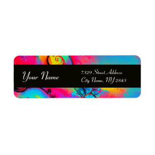 WHIMSICAL FLOWERS & BUTTERFLES blue roze yellow Etiket