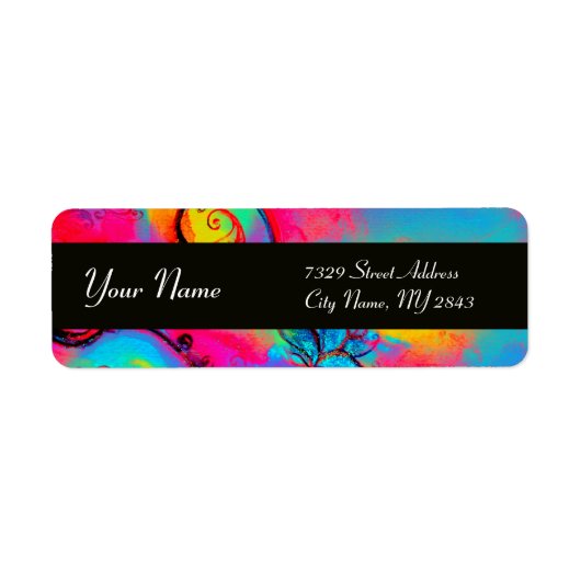 WHIMSICAL FLOWERS & BUTTERFLES blue roze yellow Etiket (Voorkant)