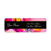 WHIMSICAL FLOWERS & BUTTERFLES blue roze yellow Etiket (Voorkant)