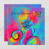 WHIMSICAL FLOWERS & BUTTERFLIES roze blauw geel Kaart (Voorkant / Achterkant)