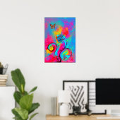 WHIMSICAL FLOWERS & BUTTERFLIES roze geel blauw Poster (Thuiskantoor)