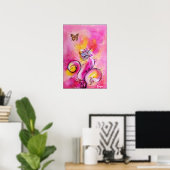 WHIMSICAL FLOWERS & BUTTERFLIES roze geel blauw Poster (Thuiskantoor)