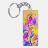 WHIMSICAL FLOWERS & BUTTERFLIES roze geel blauw Sleutelhanger (Voorkant Links)