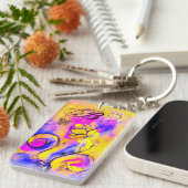 WHIMSICAL FLOWERS & BUTTERFLIES roze geel blauw Sleutelhanger (Voorkant Rechts)