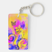 WHIMSICAL FLOWERS & BUTTERFLIES roze geel blauw Sleutelhanger (achterkant)