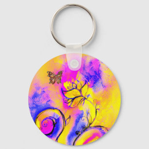 WHIMSICAL FLOWERS & BUTTERFLIES roze geel blauw Sleutelhanger