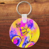 WHIMSICAL FLOWERS & BUTTERFLIES roze geel blauw Sleutelhanger (Voorkant)