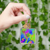 WHIMSICAL FLOWERS & BUTTERFLIES roze geel blauw Sleutelhanger (Hand)