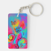 WHIMSICAL FLOWERS & BUTTERFLIES roze geel blauw Sleutelhanger (achterkant)