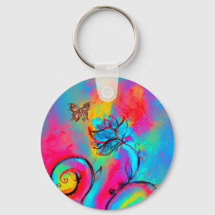 WHIMSICAL FLOWERS & BUTTERFLIES roze geel blauw Sleutelhanger