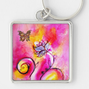 WHIMSICAL FLOWERS & BUTTERFLIES roze geel blauw Sleutelhanger