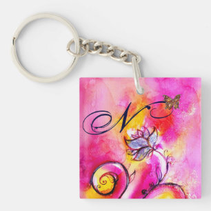 WHIMSICAL FLOWERS & BUTTERFLIES roze geel blauw Sleutelhanger