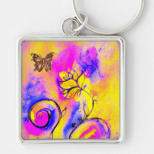 WHIMSICAL FLOWERS & BUTTERFLIES roze geel blauw Sleutelhanger