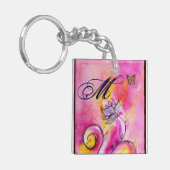 WHIMSICAL FLOWERS & BUTTERFLIES roze geel blauw Sleutelhanger (Voorkant Links)