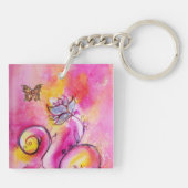 WHIMSICAL FLOWERS & BUTTERFLIES roze geel blauw Sleutelhanger (Achterkant)