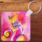 WHIMSICAL FLOWERS & BUTTERFLIES roze geel blauw Sleutelhanger (Achterkant)