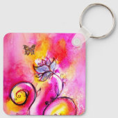 WHIMSICAL FLOWERS & BUTTERFLIES roze geel blauw Sleutelhanger (Achterkant)