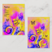 WHIMSICAL FLOWERS & BUTTERFLY roze paarse geel Visitekaartje (Voorkant / Achterkant)