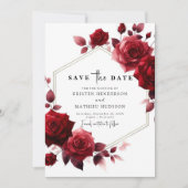 Whimsical Flowers Crimson Red Wedding Save The Date (Voorkant)