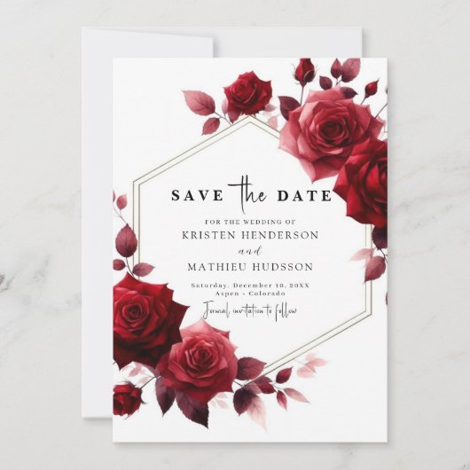 Whimsical Flowers Crimson Red Wedding Save The Date (Voorkant)