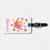 Whimsical Flowers Custom Text Monogrammed Bagagelabel (Voorkant horizontaal)