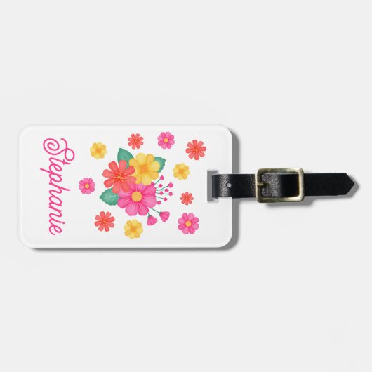 Whimsical Flowers Custom Text Monogrammed Bagagelabel (Voorkant horizontaal)