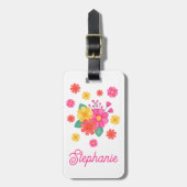Whimsical Flowers Custom Text Monogrammed Bagagelabel (Voorkant verticaal)