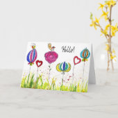 Whimsical Flowers en een Bird Wenskaart Kaart (Gele Bloem)