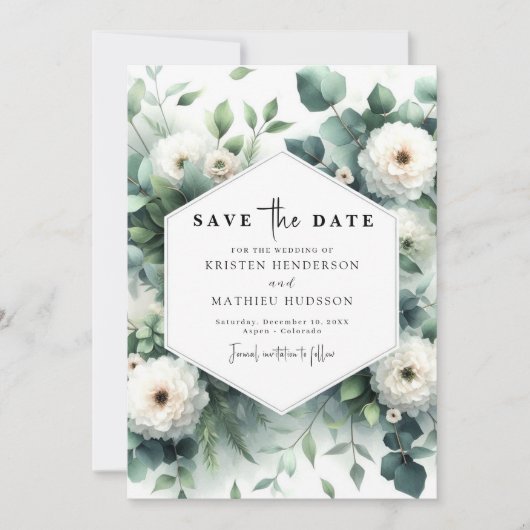 Whimsical Flowers Eucalyptus Digital Wedding Save The Date (Voorkant)
