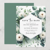 Whimsical Flowers Eucalyptus Digital Wedding Save The Date (Voorkant / Achterkant)