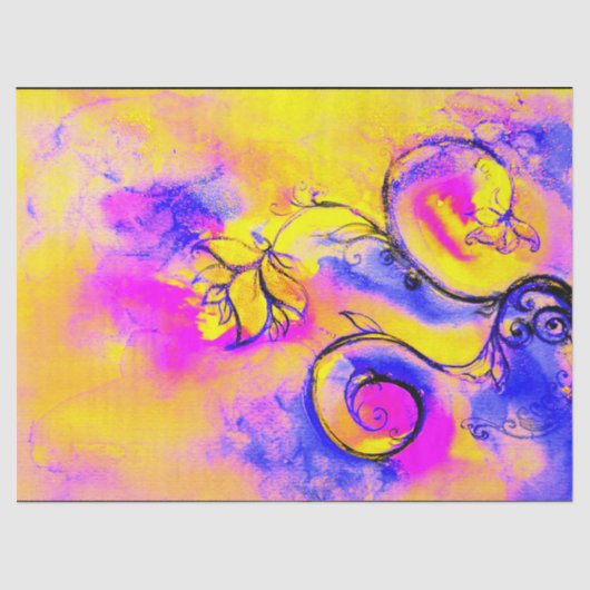 WHIMSICAL FLOWERS Geel Blauw Roze Tissuepapier (Voorkant)