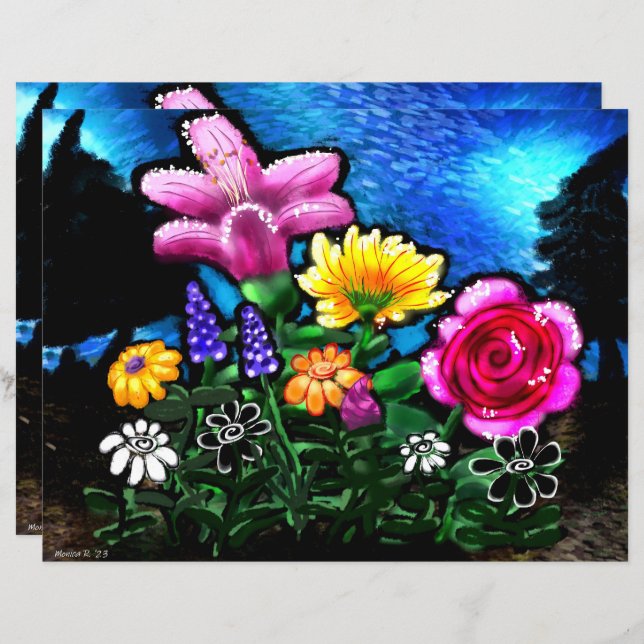 Whimsical Flowers Grape Hyacinth Scrapbook Paper (Voorkant / Achterkant)