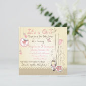 Whimsical Flowers Het is een Meisje Baby shower Kaart (Staand voorkant)