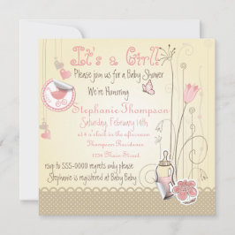 Whimsical Flowers Het is een Meisje Baby shower Kaart