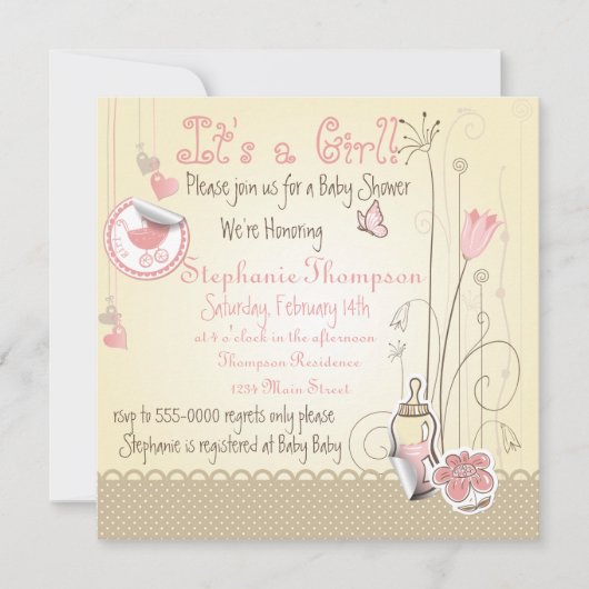 Whimsical Flowers Het is een Meisje Baby shower Kaart (Voorkant)