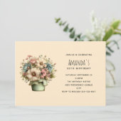 Whimsical Flowers in a Planter Pot Birthday Kaart (Staand voorkant)