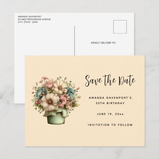 Whimsical Flowers in a Planter Pot Cute Aankondigingskaart (Voorkant / Achterkant)