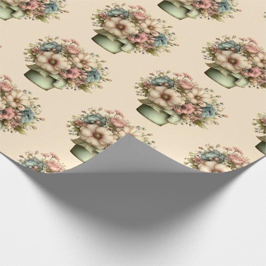 Whimsical Flowers in a Planter Pot Cute Pattern Cadeaupapier (Hoek)