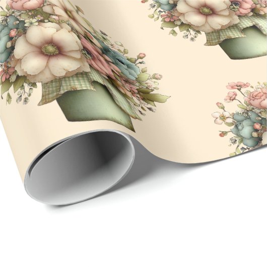 Whimsical Flowers in a Planter Pot Cute Pattern Cadeaupapier (Rol Hoek)