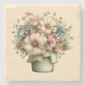 Whimsical Flowers in a Planter Pot Cute Stenen Onderzetter (Voorkant)