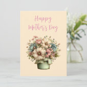 Whimsical Flowers in a Planter Pot Mother's Day Feestdagenkaart (Staand voorkant)