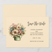 Whimsical Flowers in a Planter Pot Save The Date (Voorkant / Achterkant)