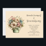 Whimsical Flowers in a Planter Pot Wedding Kaart<br><div class="desc">A wedding invitation with a cute image. Blue. pink and cream colored flowers with green leaves. Set inside a green flower pot with a green plaid cloth hanging over the side.</div>