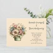 Whimsical Flowers in a Planter Pot Wedding Kaart (Staand voorkant)