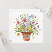 Whimsical Flowers in Pot Cheer Thinking of You Kaart (Voorkant / Achterkant in situ)